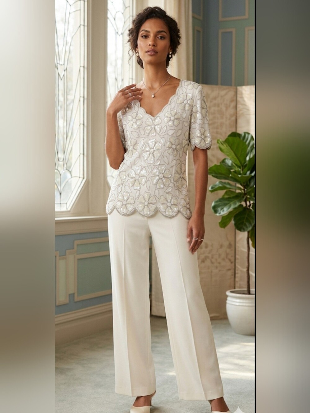 Vintage Ste’nay Hand-Beaded Silk Floral Blouse